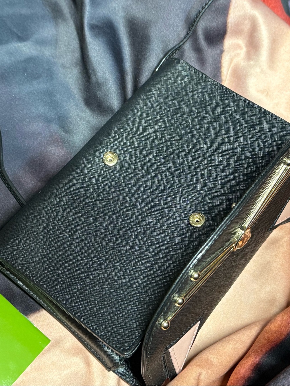 (new+card) Kate Spade Black Crossbody / Clutch Pink Ear Accents & Gold Whisker - Picture 6 of 9